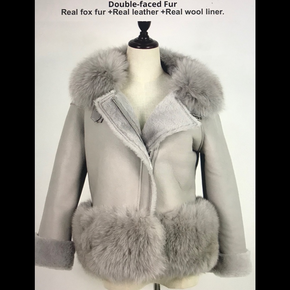 NEW REAL Fox/ Wool Fur Leather Moto Jacket $,295
